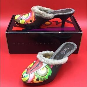 New Icon Women's HCF-3 Multicolor Fur Trim Slip-On Clog Heel - Size 7.5